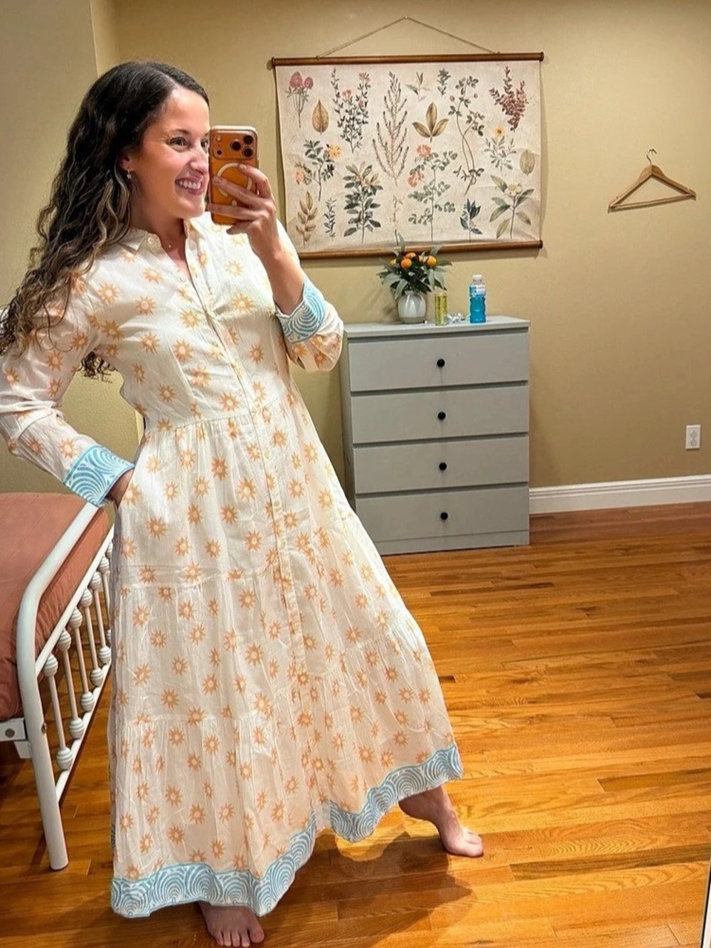 Tuckernuck Marea Flounce Floral Shirt Dress Size Medium NWT Cotton Orange